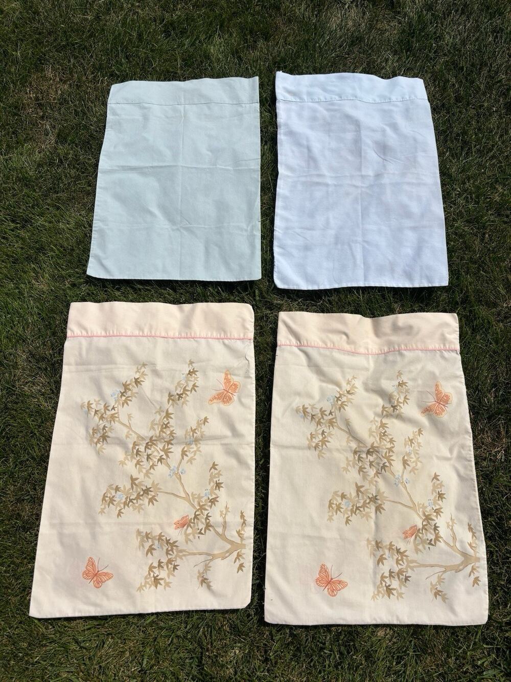 Vintage Cotton Pillowcases Butterflies Floral Standard And Plain